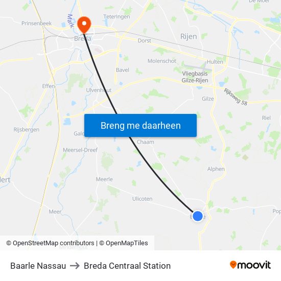 Baarle Nassau to Breda Centraal Station map