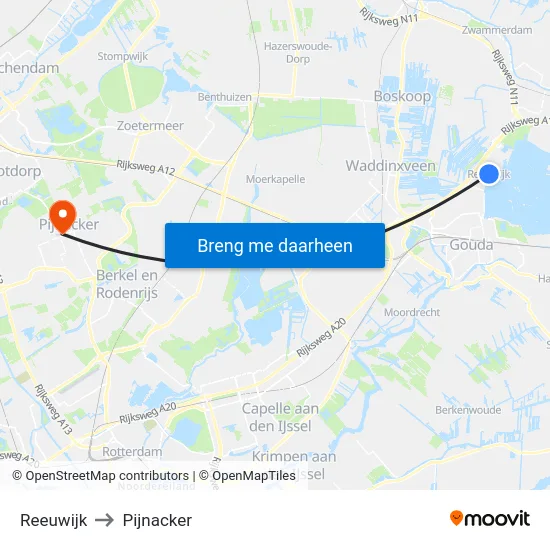 Reeuwijk to Pijnacker map