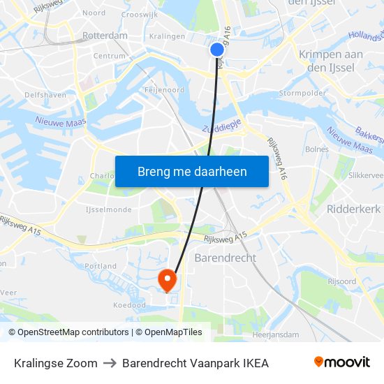 Kralingse Zoom to Barendrecht Vaanpark IKEA map