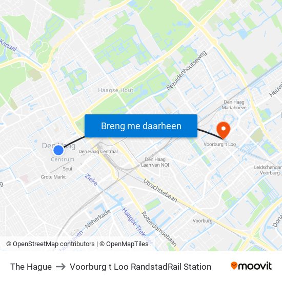 The Hague to Voorburg t Loo RandstadRail Station map