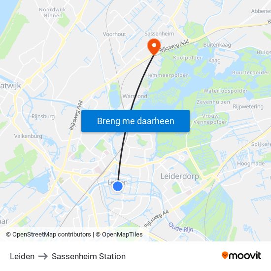 Leiden to Sassenheim Station map