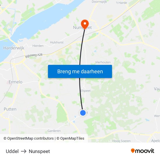 Uddel to Nunspeet map