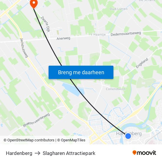 Hardenberg to Slagharen Attractiepark map