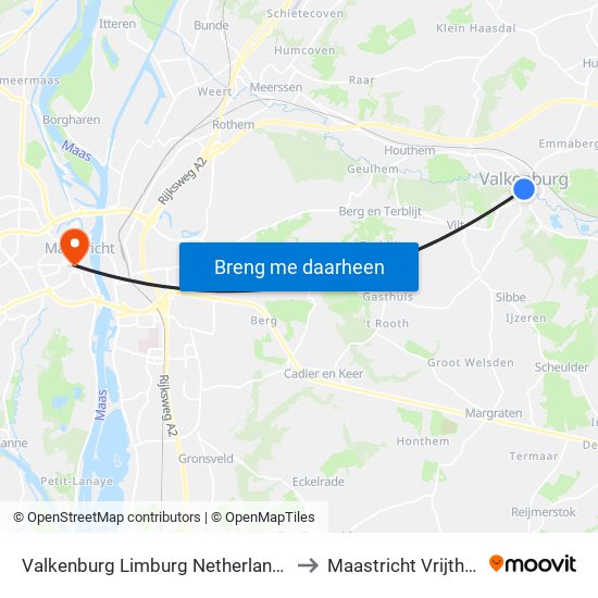Valkenburg Limburg Netherlands to Maastricht Vrijthof map