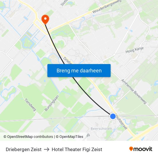 Driebergen Zeist to Hotel Theater Figi Zeist map