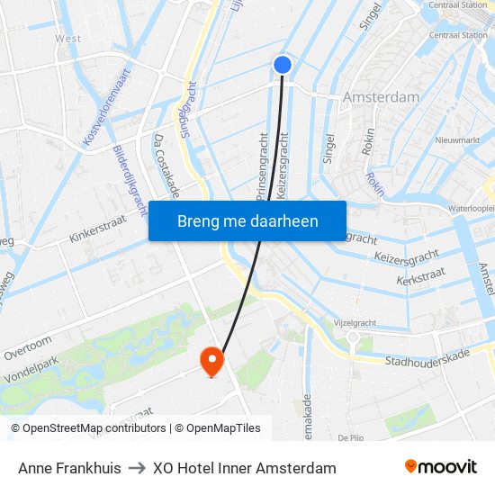 Anne Frankhuis to XO Hotel Inner Amsterdam map