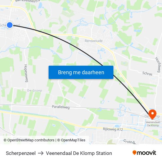 Scherpenzeel to Veenendaal De Klomp Station map