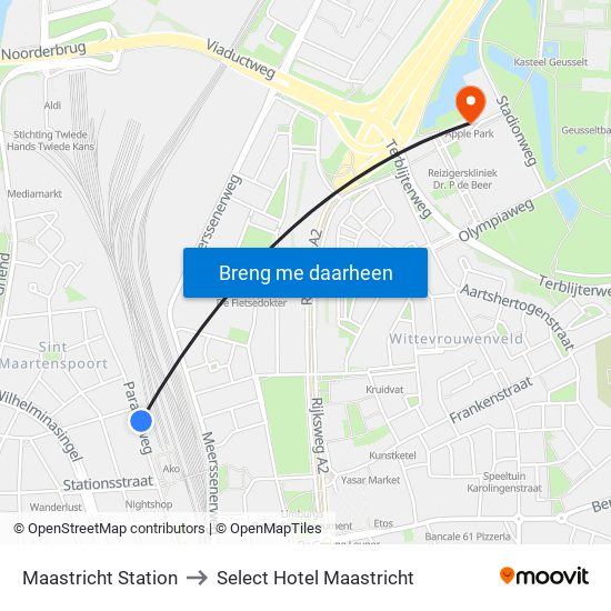 Maastricht Station to Select Hotel Maastricht map