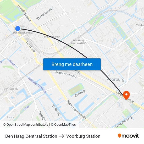 Den Haag Centraal Station to Voorburg Station map