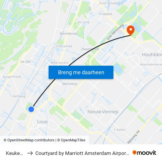 Keukenhof to Courtyard by Marriott Amsterdam Airport Hoofddorp map