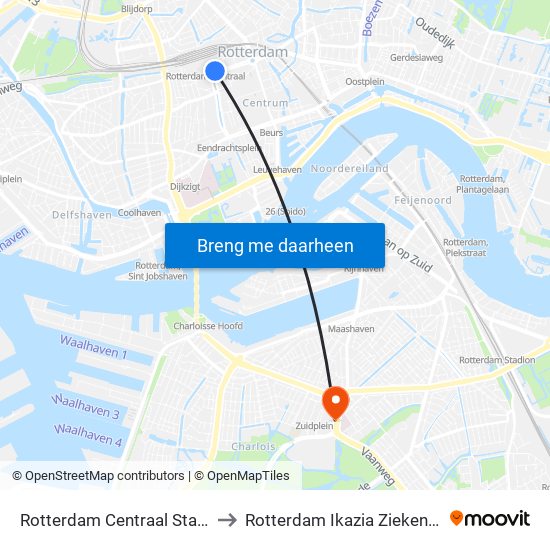 Rotterdam Centraal Station to Rotterdam Ikazia Ziekenhuis map