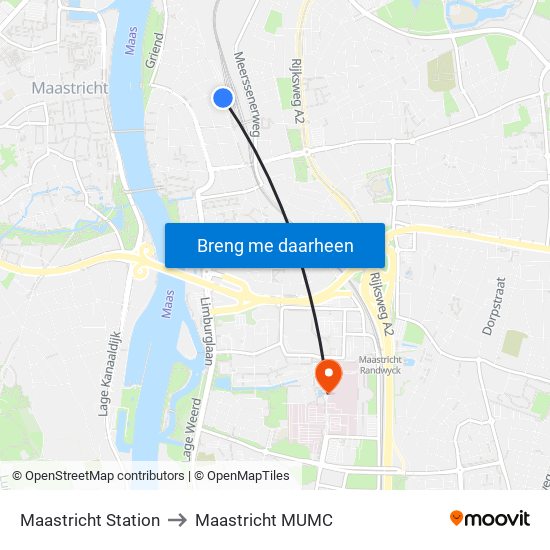Maastricht Station to Maastricht MUMC map