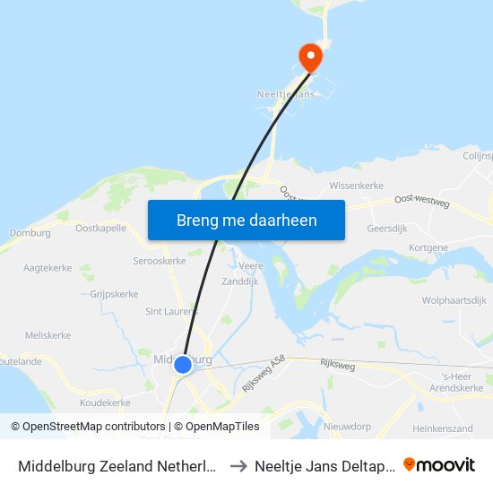 Middelburg Zeeland Netherlands to Neeltje Jans Deltapark map