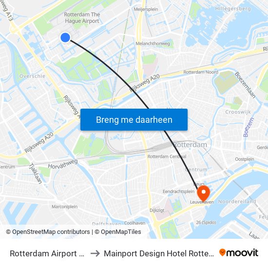 Rotterdam Airport RTM to Mainport Design Hotel Rotterdam map