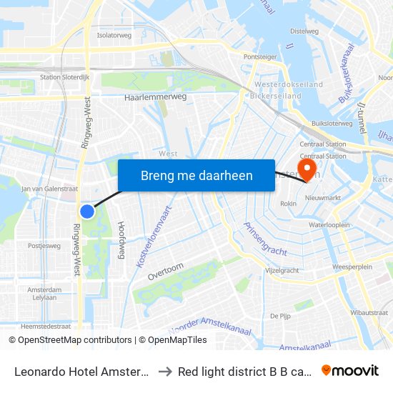Leonardo Hotel Amsterdam Rembrandtpark to Red light district B B canal view Amsterdam map