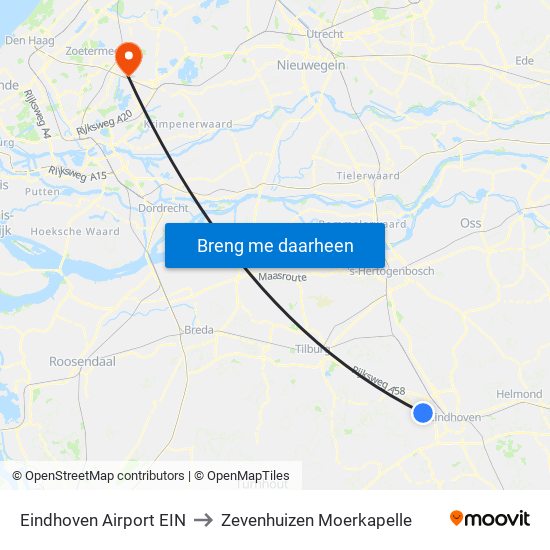 Eindhoven Airport EIN to Zevenhuizen Moerkapelle map