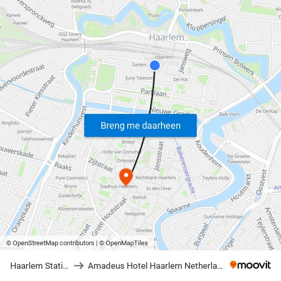 Haarlem Station to Amadeus Hotel Haarlem Netherlands map