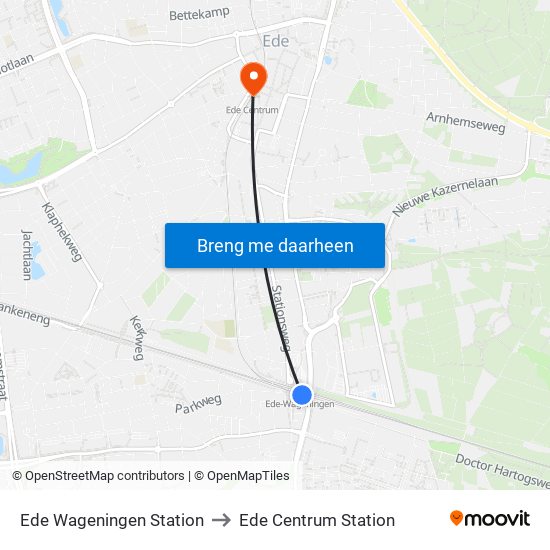 Ede Wageningen Station to Ede Centrum Station map