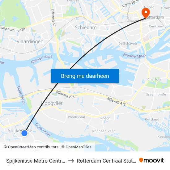 Spijkenisse Metro Centrum to Rotterdam Centraal Station map