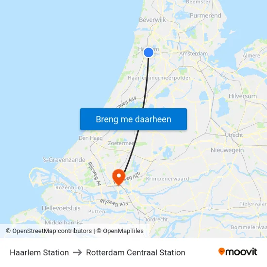 Haarlem Station to Rotterdam Centraal Station map