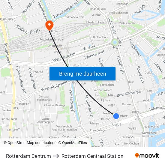 Rotterdam Centrum to Rotterdam Centraal Station map