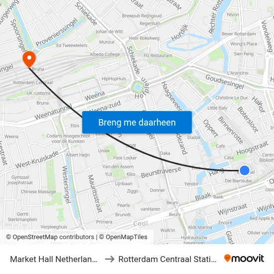Market Hall Netherlands to Rotterdam Centraal Station map