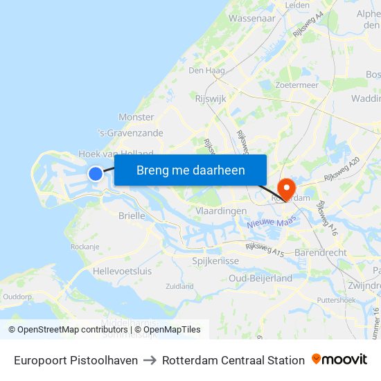 Europoort Pistoolhaven to Rotterdam Centraal Station map