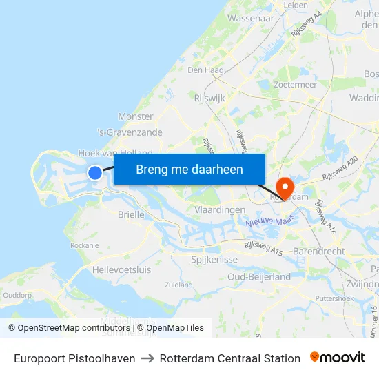 Europoort Pistoolhaven to Rotterdam Centraal Station map
