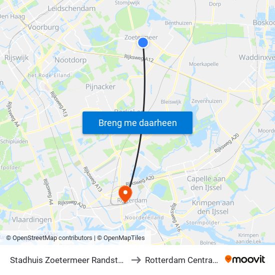 Stadhuis Zoetermeer RandstadRail Station to Rotterdam Centraal Station map