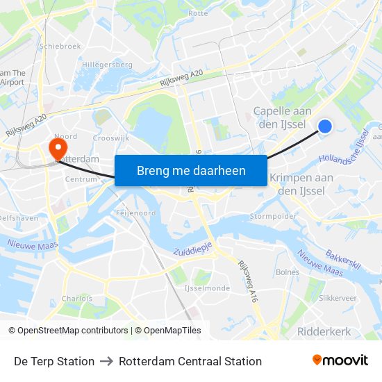 De Terp Station to Rotterdam Centraal Station map