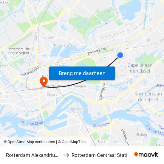 Rotterdam Alexandrium I to Rotterdam Centraal Station map