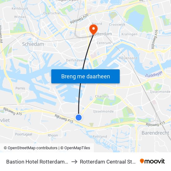 Bastion Hotel Rotterdam Zuid to Rotterdam Centraal Station map