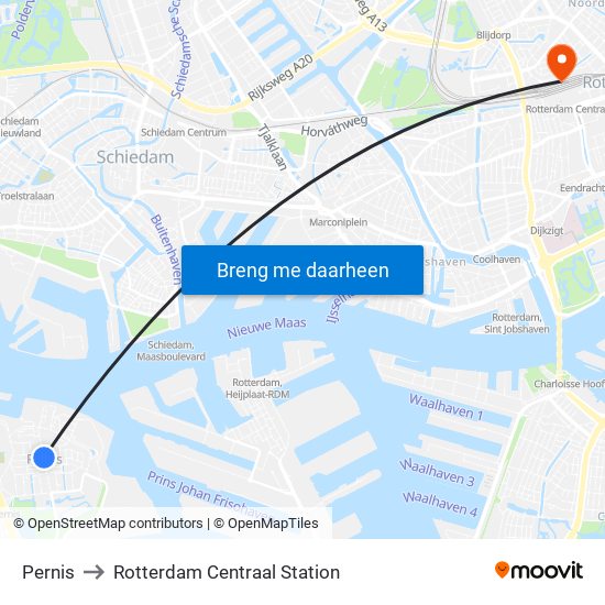 Pernis to Rotterdam Centraal Station map