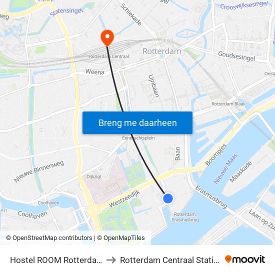 Hostel ROOM Rotterdam to Rotterdam Centraal Station map