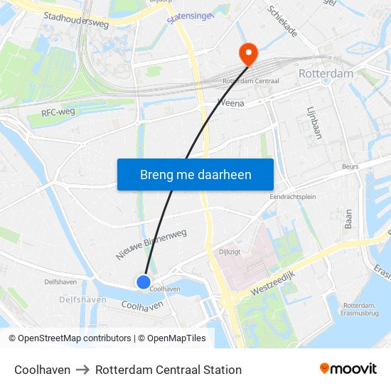 Coolhaven to Rotterdam Centraal Station map