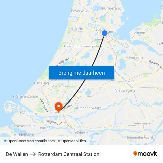 De Wallen to Rotterdam Centraal Station map