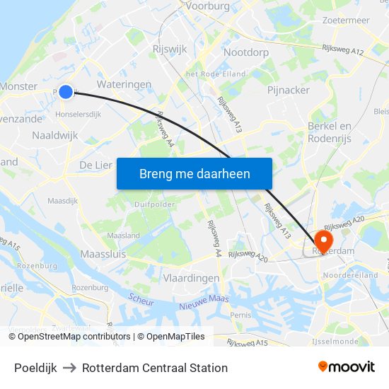 Poeldijk to Rotterdam Centraal Station map