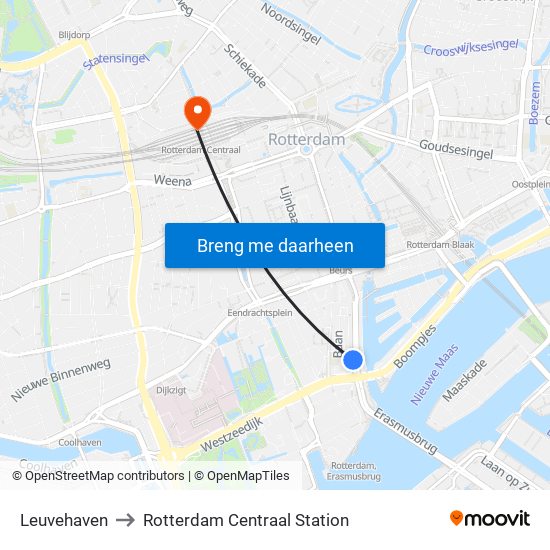 Leuvehaven to Rotterdam Centraal Station map
