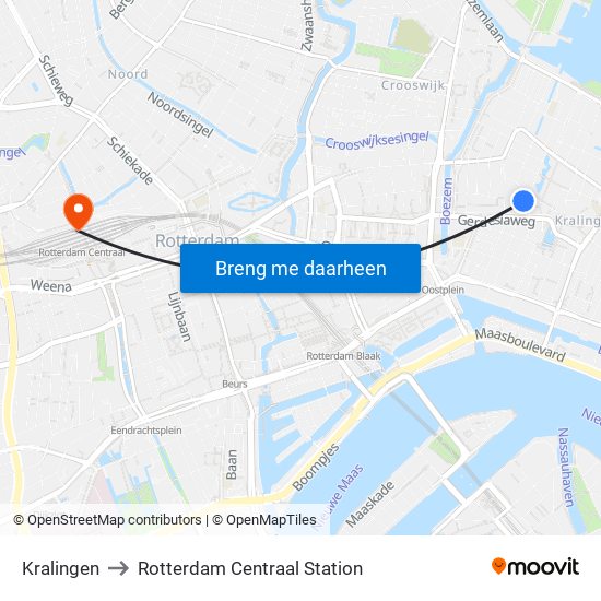 Kralingen to Rotterdam Centraal Station map