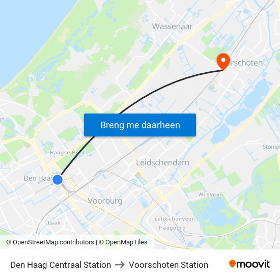 Den Haag Centraal Station to Voorschoten Station map