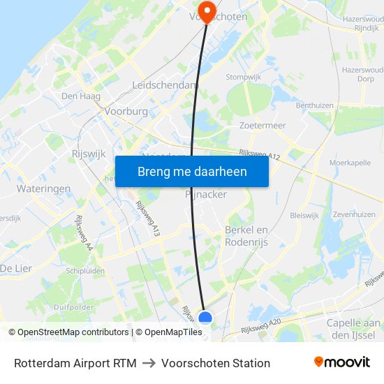 Rotterdam Airport RTM to Voorschoten Station map