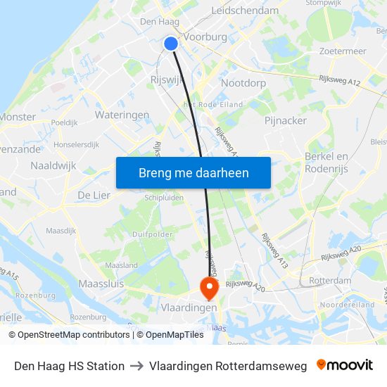 Den Haag HS Station to Vlaardingen Rotterdamseweg map