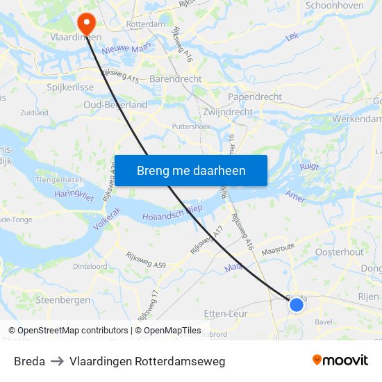 Breda to Vlaardingen Rotterdamseweg map