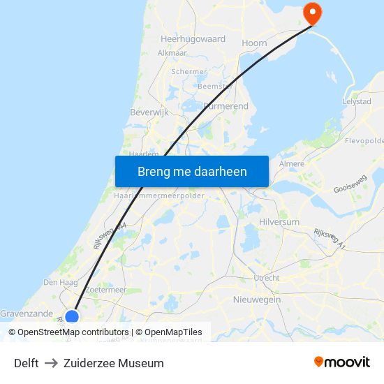 Delft to Zuiderzee Museum map