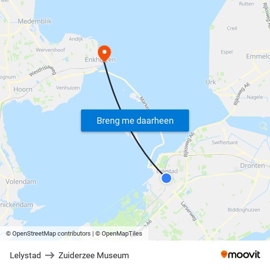 Lelystad to Zuiderzee Museum map