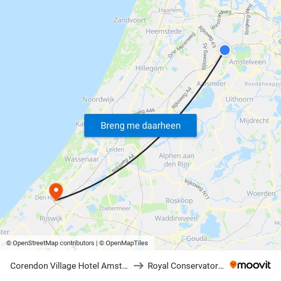 Corendon Village Hotel Amsterdam Badhoevedorp to Royal Conservatory of The Hague map