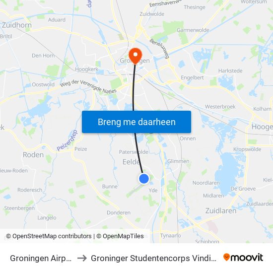 Groningen Airport GRQ to Groninger Studentencorps Vindicat atque Polit map