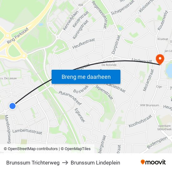 Brunssum Trichterweg to Brunssum Lindeplein map