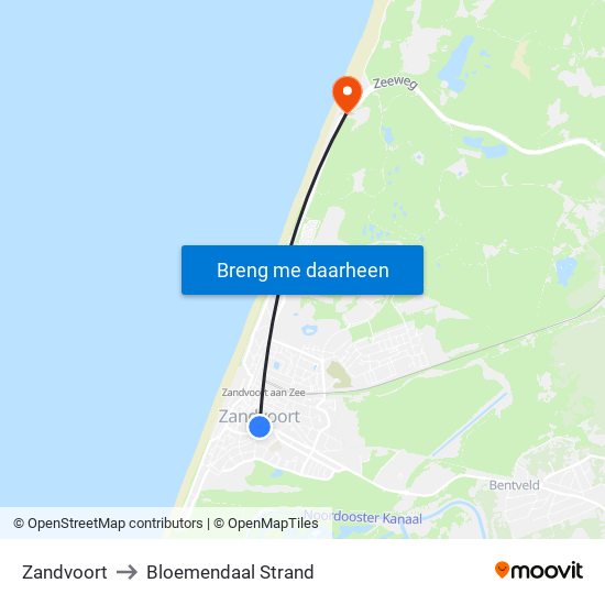 Zandvoort to Bloemendaal Strand map