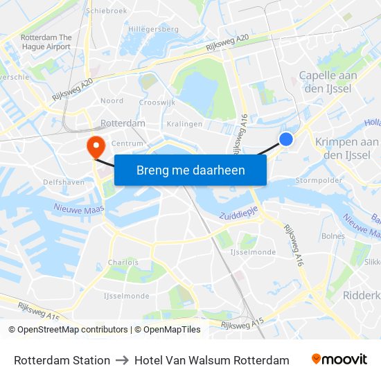 Rotterdam Station to Hotel Van Walsum Rotterdam map